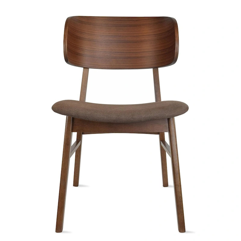 Lot de 2 chaises de salle à manger rétro avec pieds en bois marron, dossier incurvé et assise rembourrée en tissu