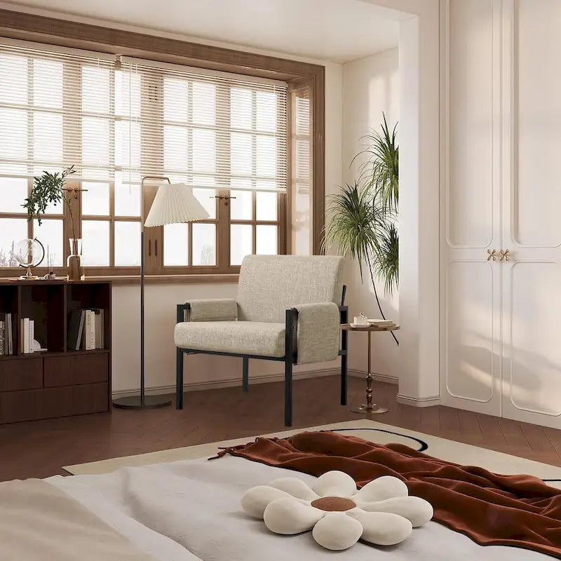 Fauteuil d'appoint rembourré avec accoudoirs en métal