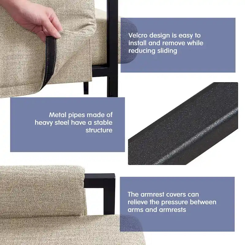 Fauteuil d'appoint rembourré avec accoudoirs en métal