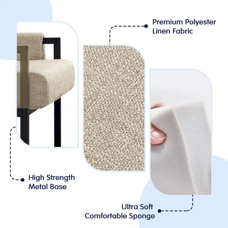 Fauteuil d'appoint rembourré avec accoudoirs en métal