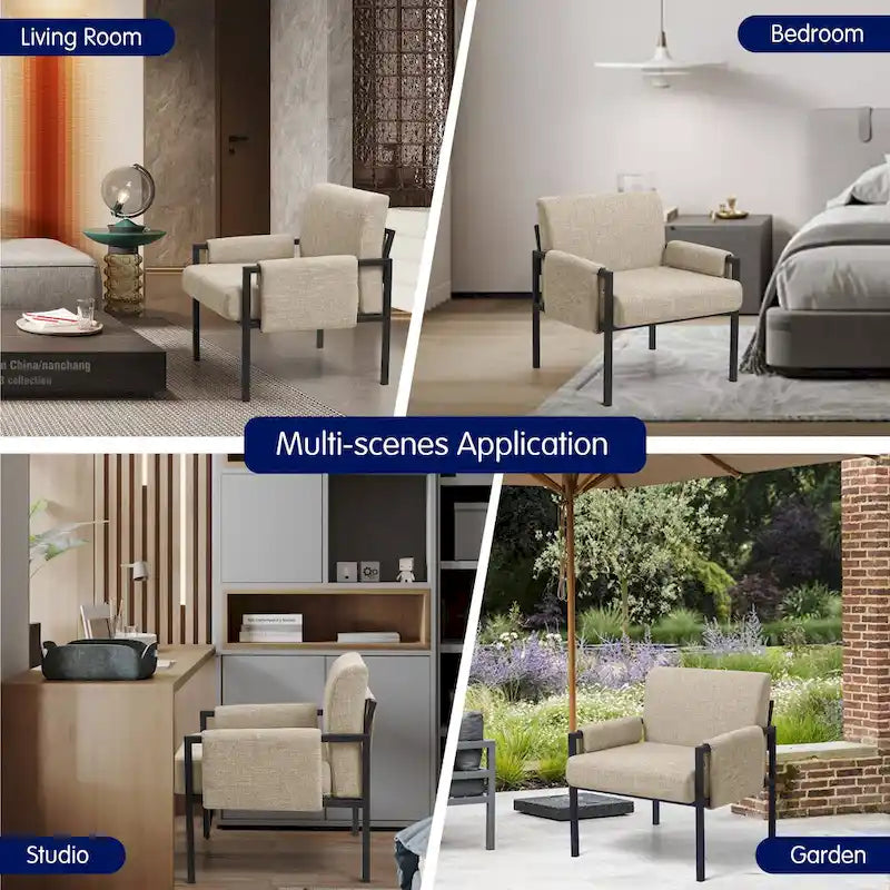 Fauteuil d'appoint rembourré avec accoudoirs en métal