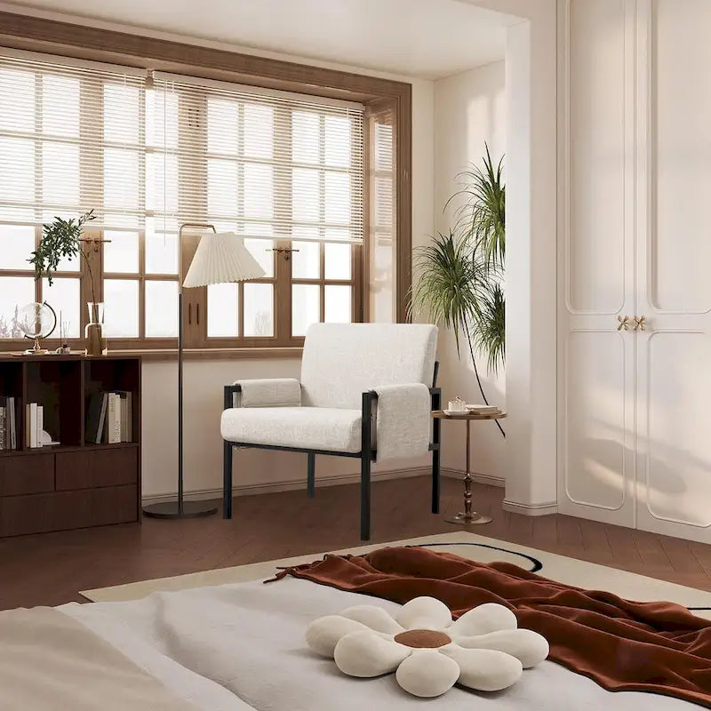 Fauteuil d'appoint rembourré avec accoudoirs en métal
