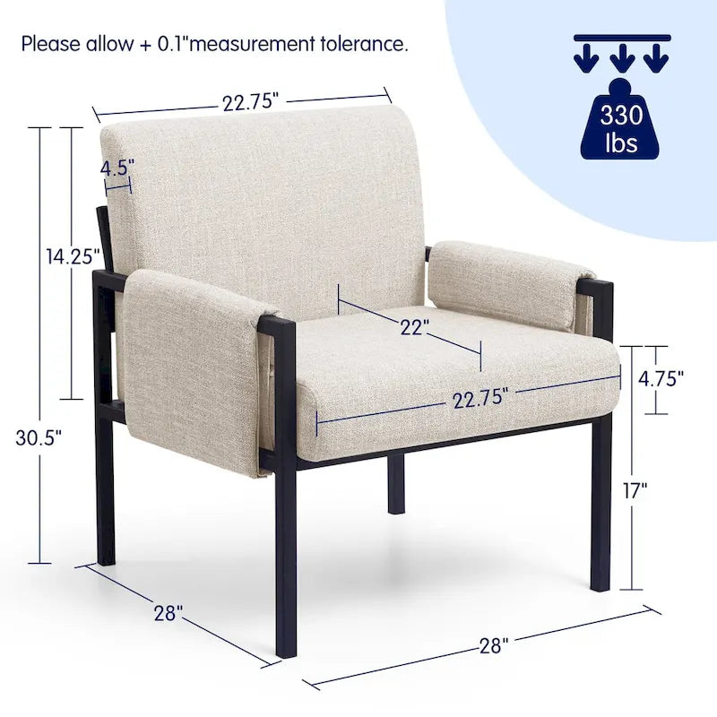 Fauteuil d'appoint rembourré avec accoudoirs en métal