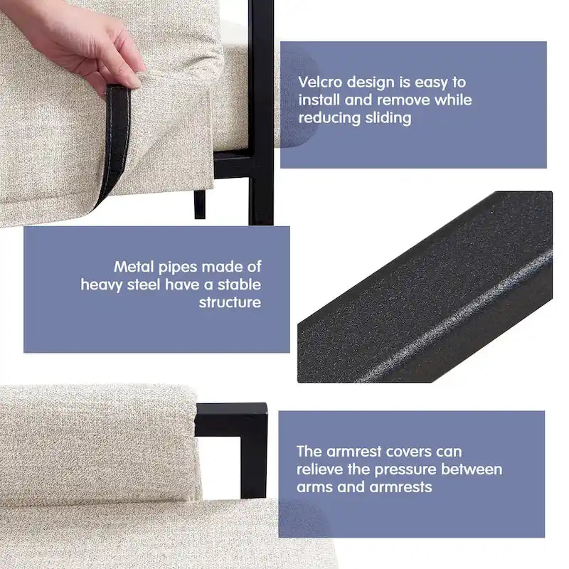 Fauteuil d'appoint rembourré avec accoudoirs en métal