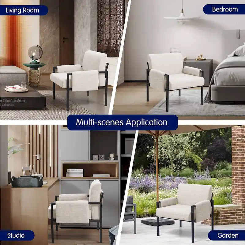 Fauteuil d'appoint rembourré avec accoudoirs en métal