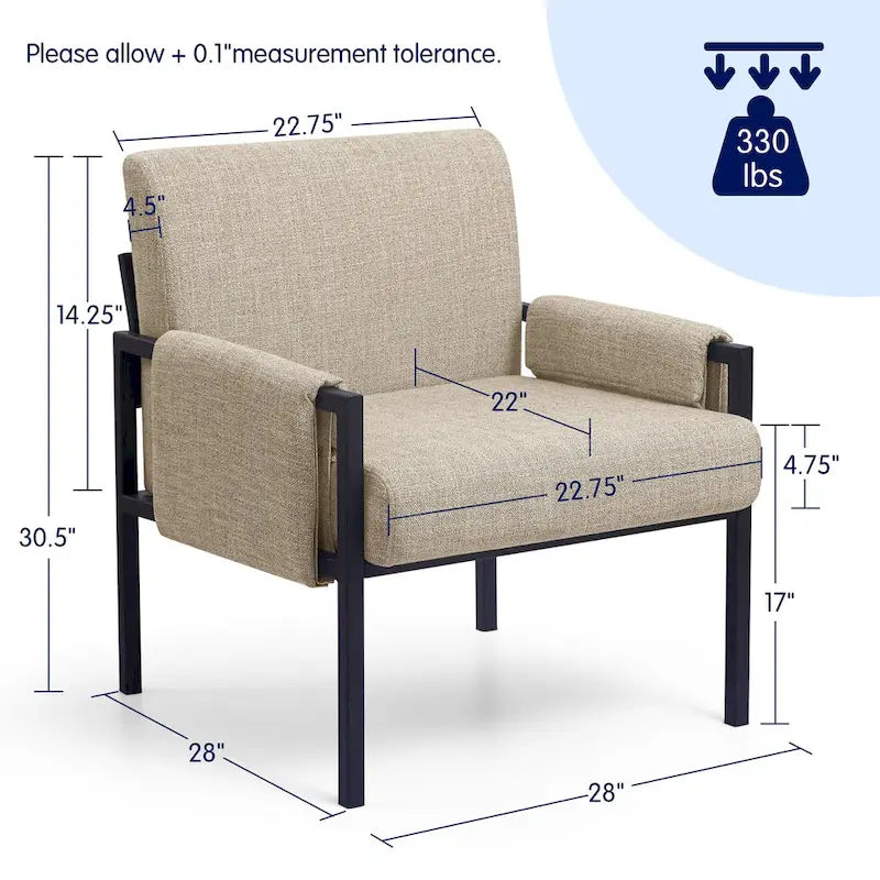 Fauteuil d'appoint rembourré avec accoudoirs en métal