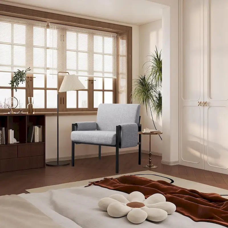 Fauteuil d'appoint rembourré avec accoudoirs en métal