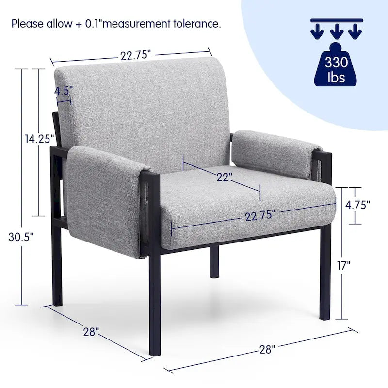 Fauteuil d'appoint rembourré avec accoudoirs en métal