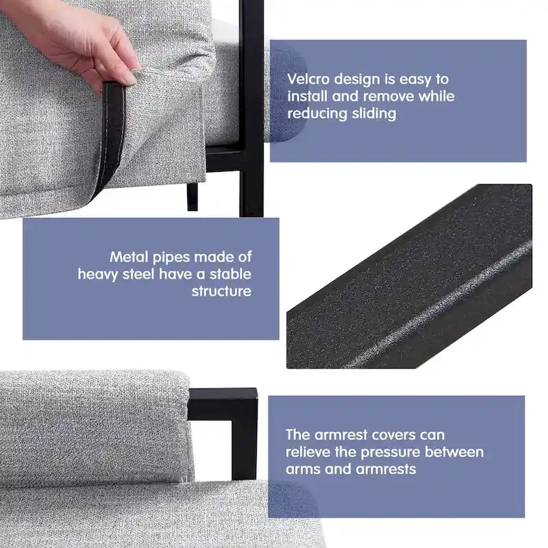 Fauteuil d'appoint rembourré avec accoudoirs en métal