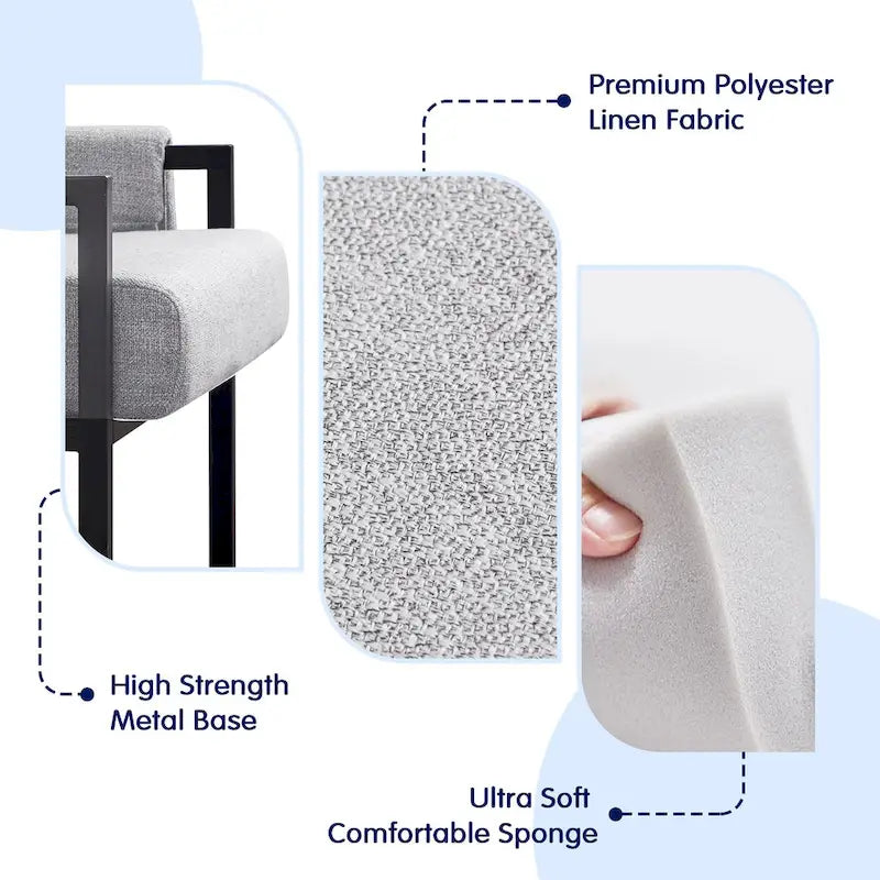 Fauteuil d'appoint rembourré avec accoudoirs en métal