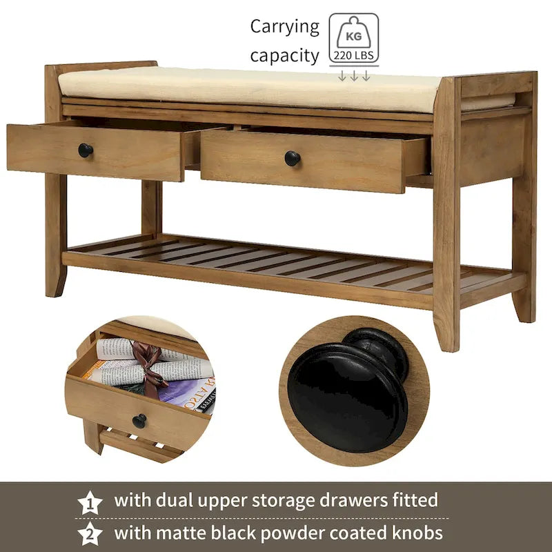 Meuble à chaussures avec assise capitonnée et tiroirs, banc de rangement multifonction pour entrée