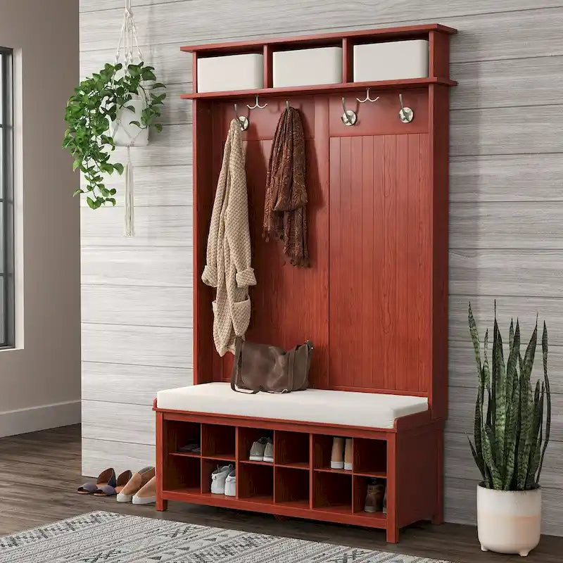 Meuble d'entrée en bois massif avec rangement à chaussures