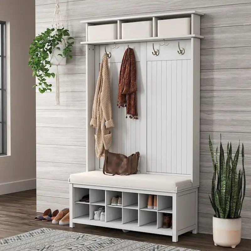 Meuble d'entrée en bois massif avec rangement à chaussures