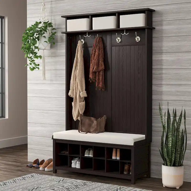 Meuble d'entrée en bois massif avec rangement à chaussures