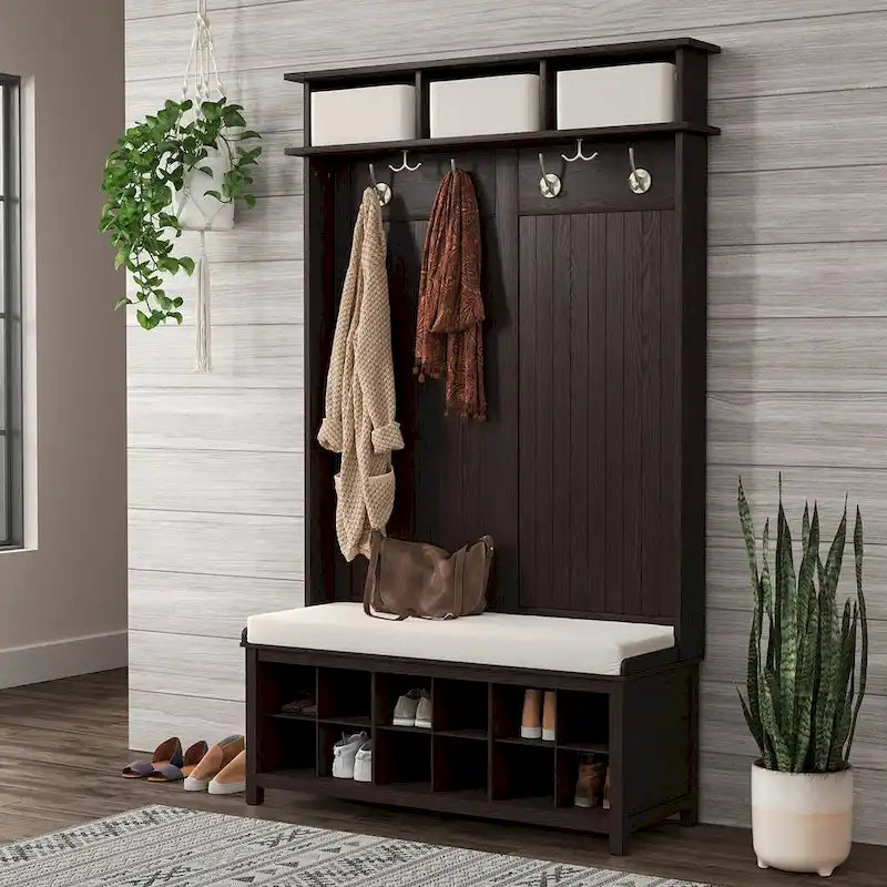 Meuble d'entrée en bois massif avec rangement à chaussures
