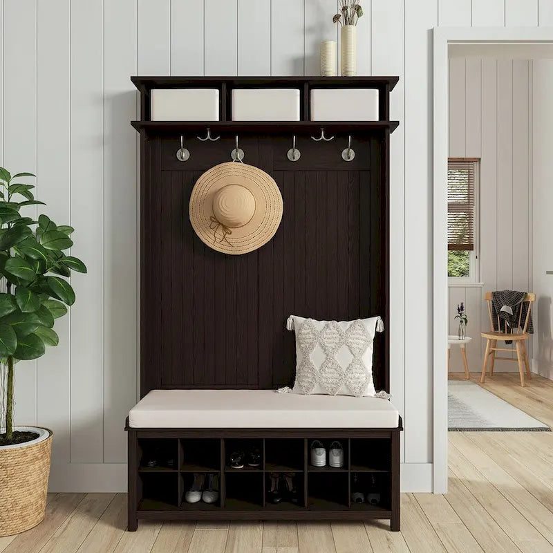 Meuble d'entrée en bois massif avec rangement à chaussures