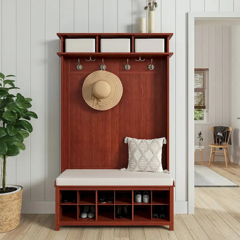 Meuble d'entrée en bois massif avec rangement à chaussures