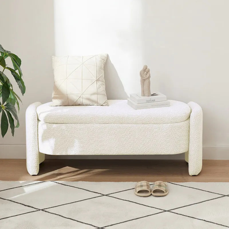 Banc de rangement ottoman en tissu polaire d'agneau 3D avec grand espace de rangement