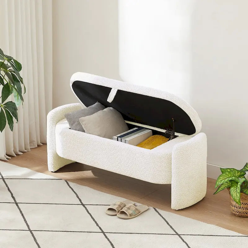Banc de rangement ottoman en tissu polaire d'agneau 3D avec grand espace de rangement
