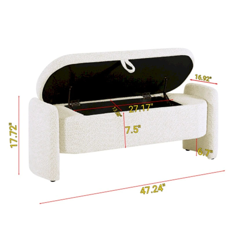 Banc de rangement ottoman en tissu polaire d'agneau 3D avec grand espace de rangement