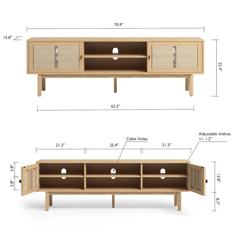 Meuble TV Lucas en bois avec portes Console multimédia contemporaine