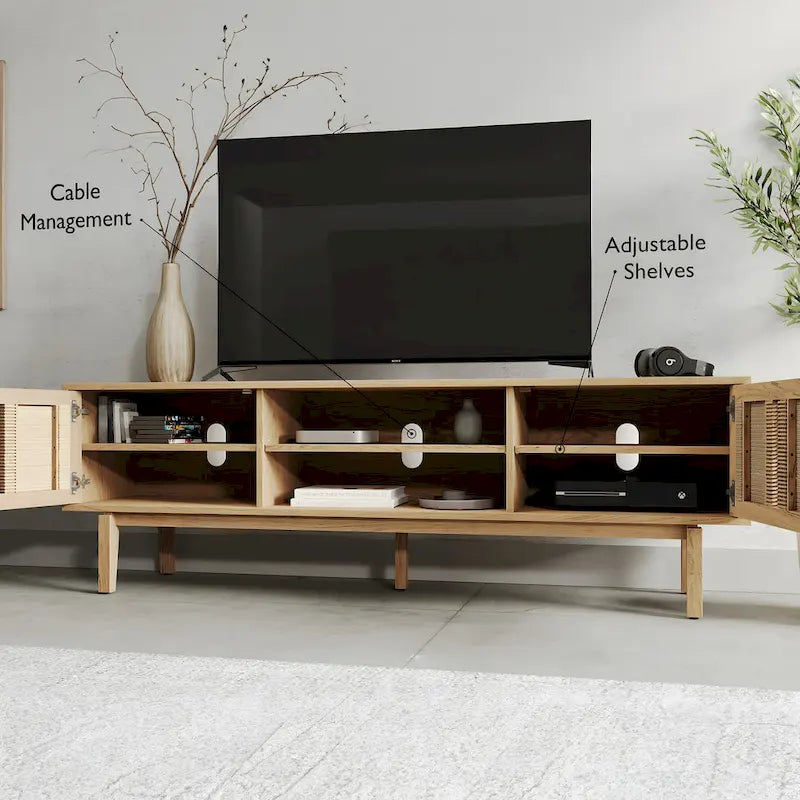 Meuble TV Lucas en bois avec portes Console multimédia contemporaine
