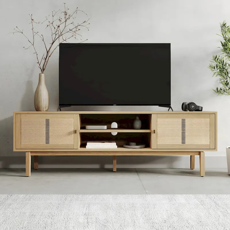 Meuble TV Lucas en bois avec portes Console multimédia contemporaine