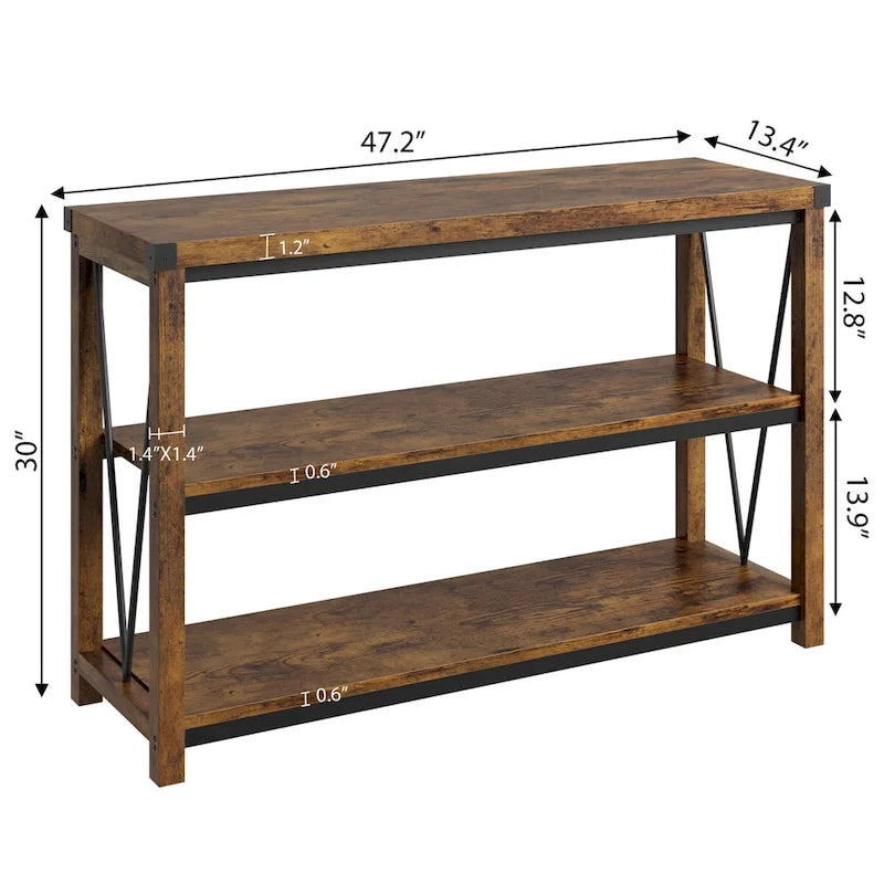 Console de table étroite de ferme à 3 niveaux en bois