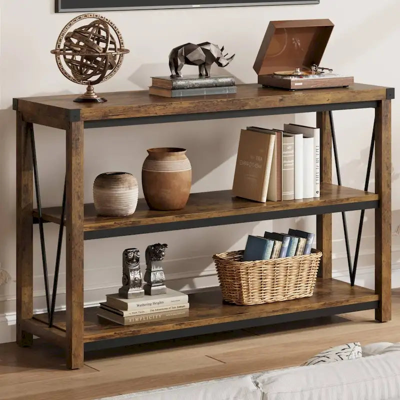 Console de table étroite de ferme à 3 niveaux en bois
