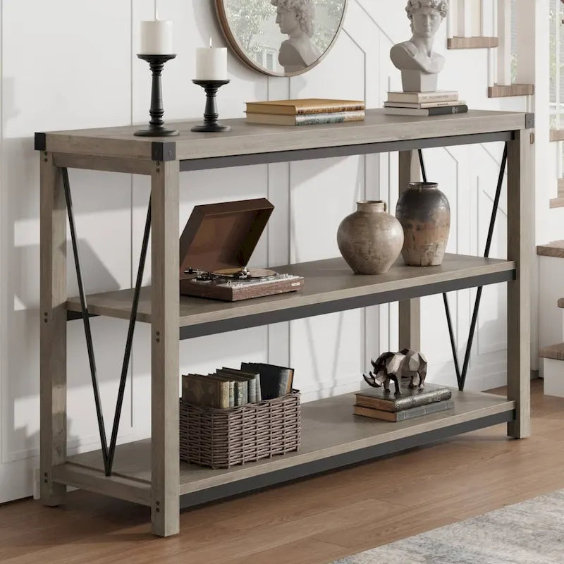 Console de table étroite de ferme à 3 niveaux en bois