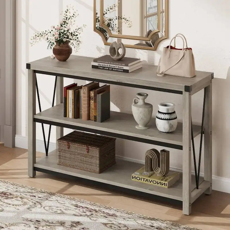 Console de table étroite de ferme à 3 niveaux en bois