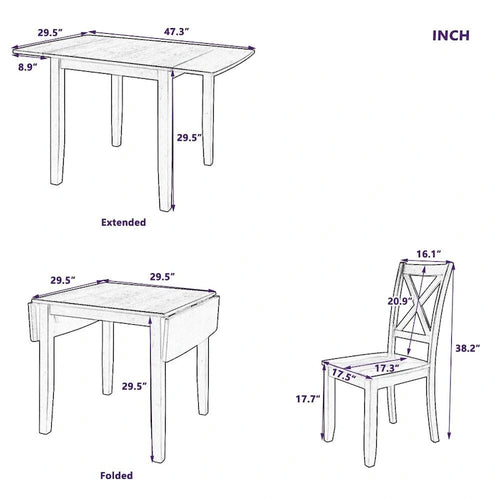 Ensemble de salle à manger 3 pièces avec 2 chaises pour petits espaces