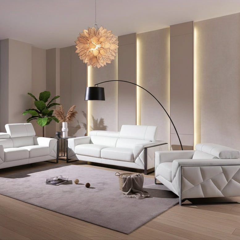 Canapé en cuir italien blanc 89 avec pieds argentés - 35H x 89W x 43P