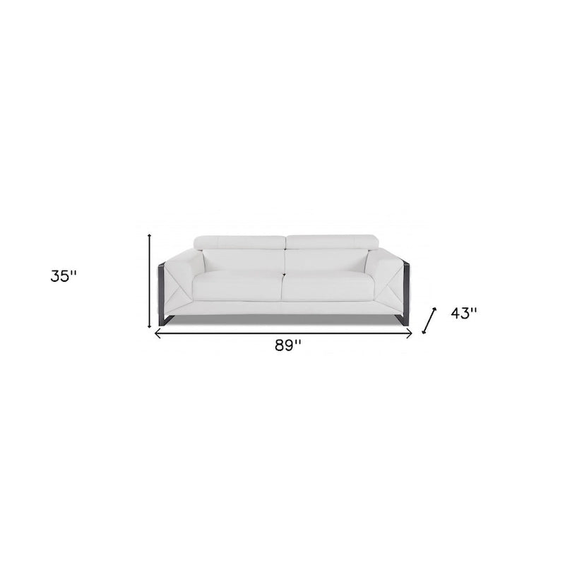 Canapé en cuir italien blanc 89 avec pieds argentés - 35H x 89W x 43P