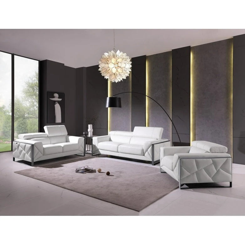 Canapé en cuir italien blanc 89 avec pieds argentés - 35H x 89W x 43P