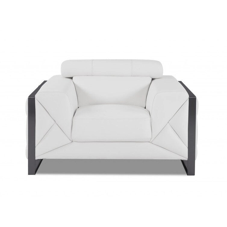 Canapé en cuir italien blanc 89 avec pieds argentés - 35H x 89W x 43P