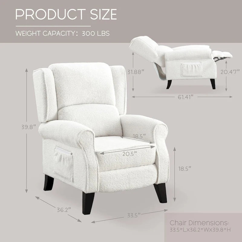 Fauteuil inclinable manuel avec accoudoirs, réglable, à oreilles, lot de 2