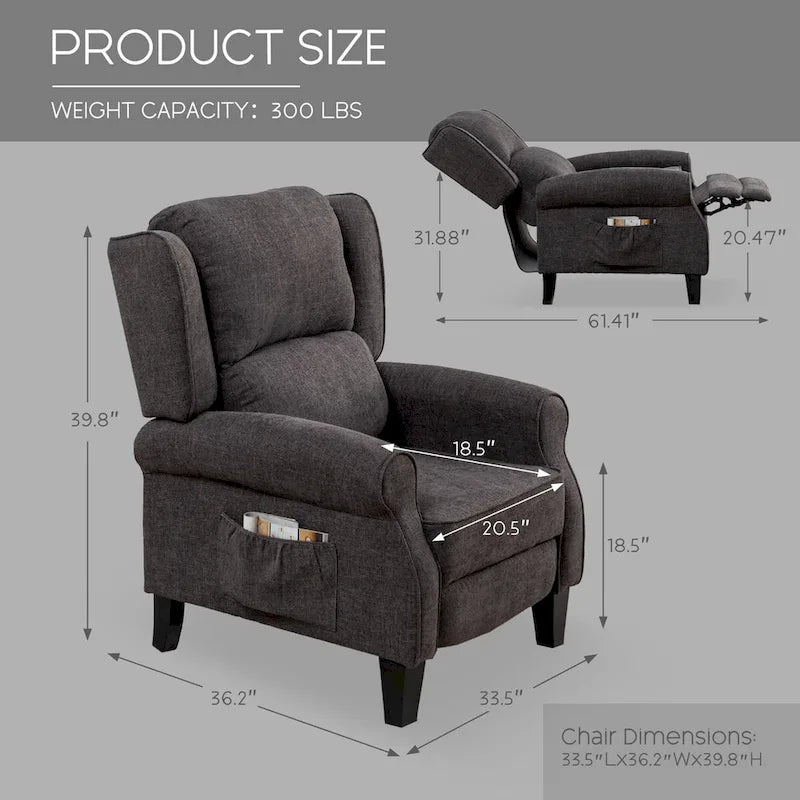 Fauteuil inclinable manuel avec accoudoirs, réglable, à oreilles, lot de 2