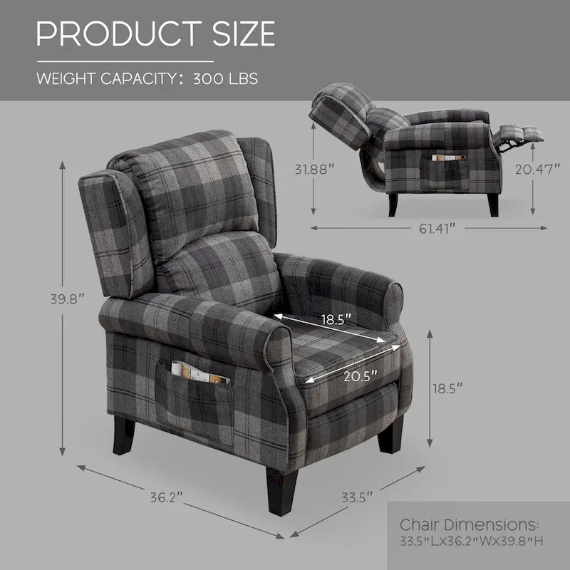 Fauteuil inclinable manuel avec accoudoirs, réglable, à oreilles, lot de 2