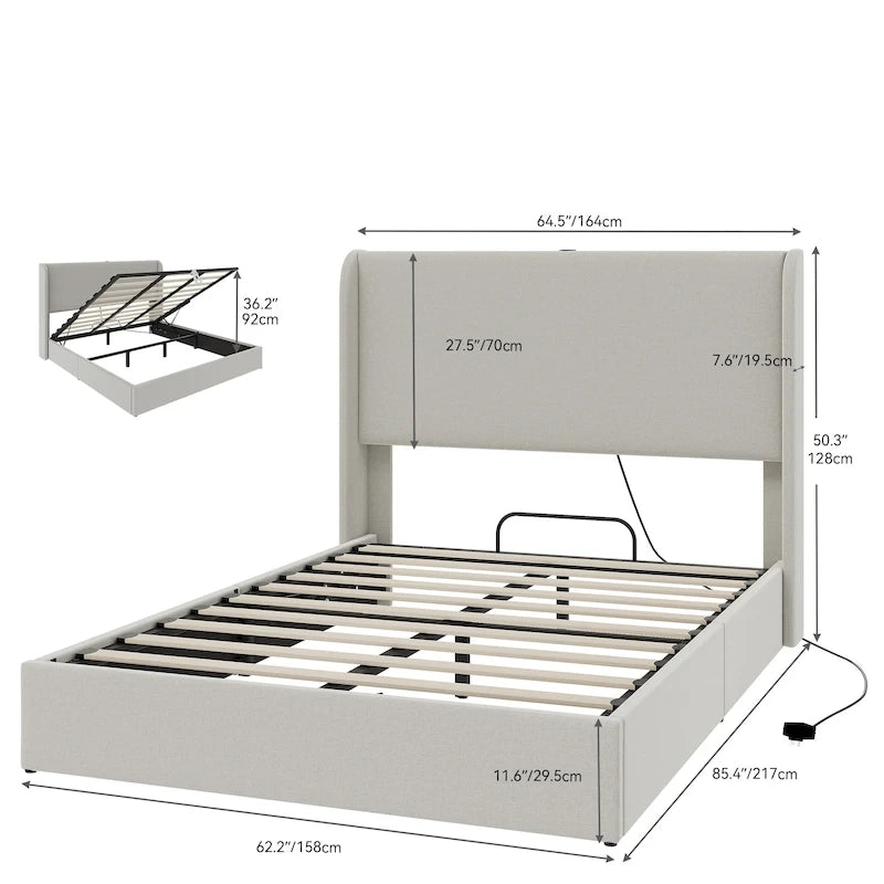 Cadre de lit relevable avec rangement intégré
