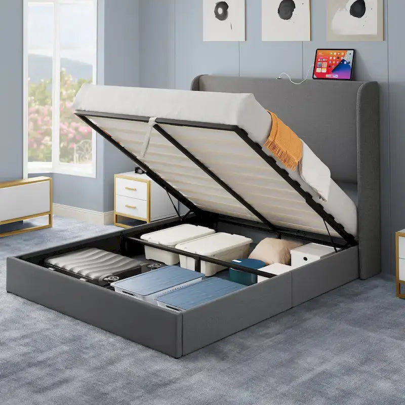 Cadre de lit relevable avec rangement intégré