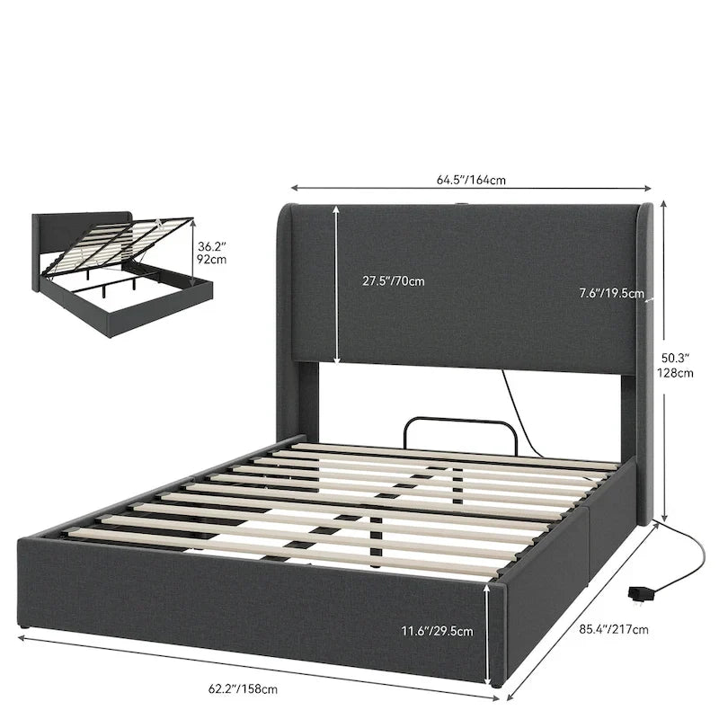 Cadre de lit relevable avec rangement intégré