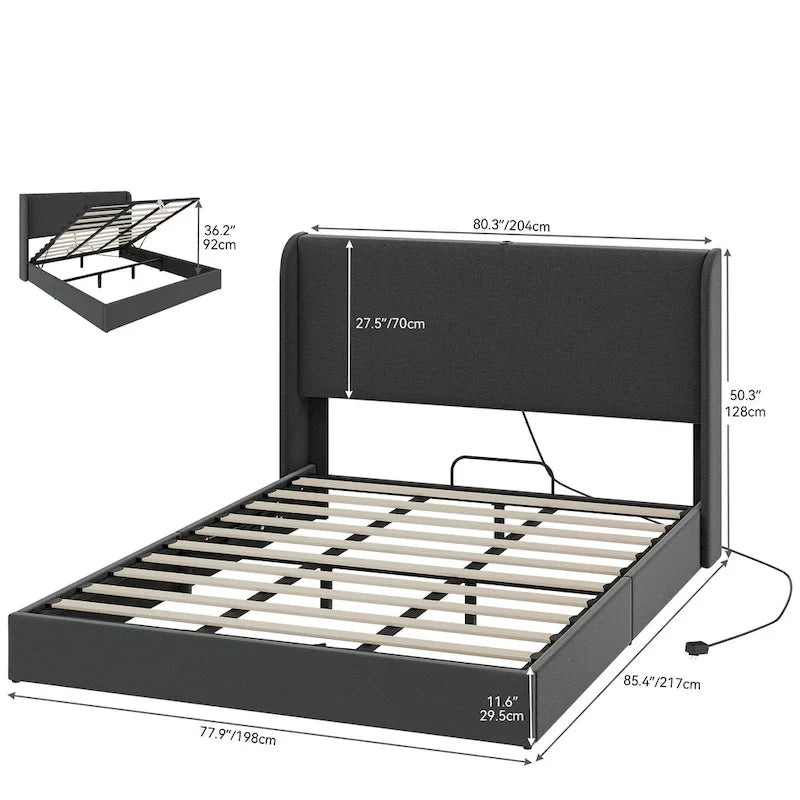 Cadre de lit relevable avec rangement intégré