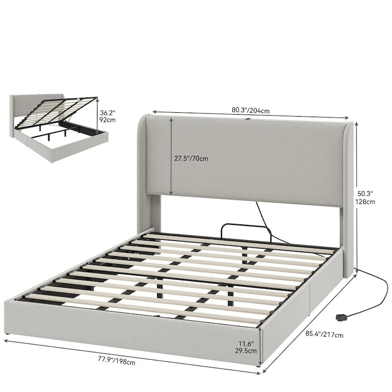 Cadre de lit relevable avec rangement intégré