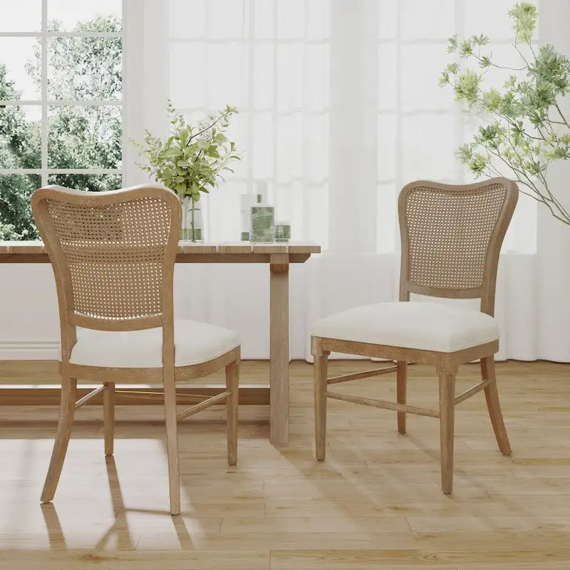 Chaises de salle à manger Reno Farmhouse en bois d'hévéa avec dossier en rotin (lot de 2)