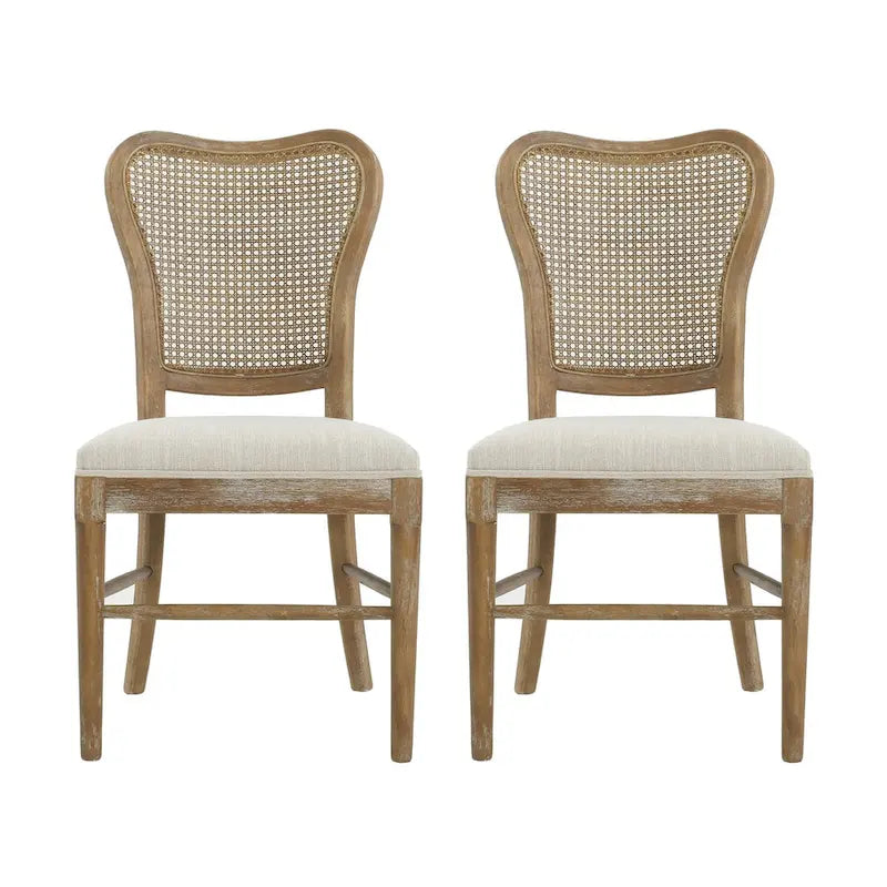Chaises de salle à manger Reno Farmhouse en bois d'hévéa avec dossier en rotin (lot de 2)