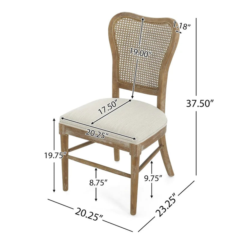 Chaises de salle à manger Reno Farmhouse en bois d'hévéa avec dossier en rotin (lot de 2)