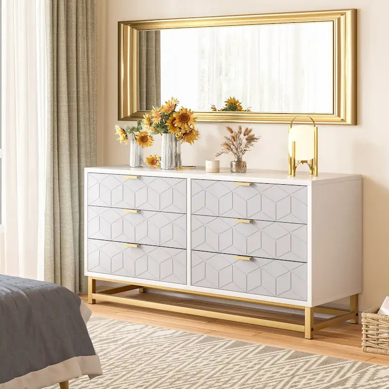 Commode à 6 tiroirs pour chambre à coucher, commode en bois