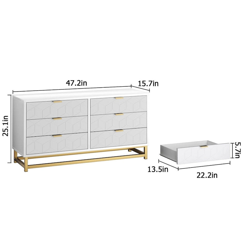 Commode à 6 tiroirs pour chambre à coucher, commode en bois