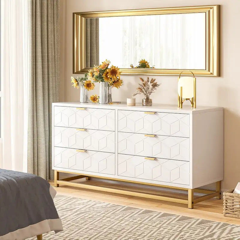 Commode à 6 tiroirs pour chambre à coucher, commode en bois